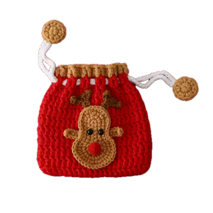 Christmas Crochet Woolen Purse | Elk and Tree and Santa | DIY Material Kit | Handmade Finished Product | Yarn Casa