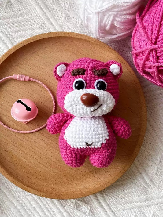 Strawberry Bear Crochet Woolen Doll | DIY Material Kit | Handmade Finished Product | Yarn Casa