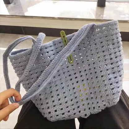 Woolen Waffle Patterned Hollow Mesh Shoulder Bag | DIY Material Kit | Finished Product | Yarn Casa