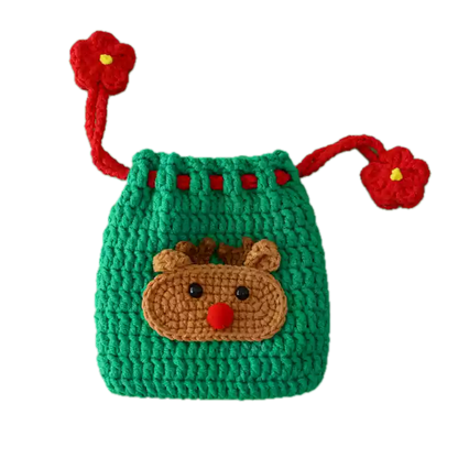 Christmas Crochet Woolen Purse | Elk and Tree and Santa | DIY Material Kit | Handmade Finished Product | Yarn Casa