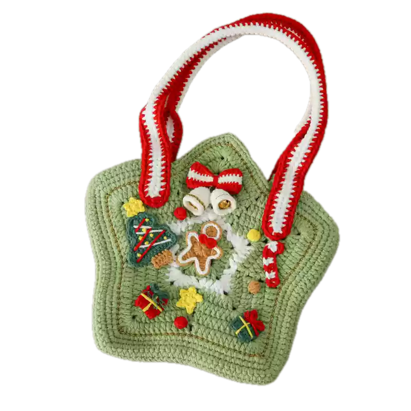 Christmas Star Crochet Woolen Shoulder Bag | DIY Material Kit | Handmade Finished Product | Yarn Casa