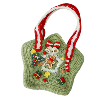 Christmas Star Crochet Woolen Shoulder Bag | DIY Material Kit | Handmade Finished Product | Yarn Casa