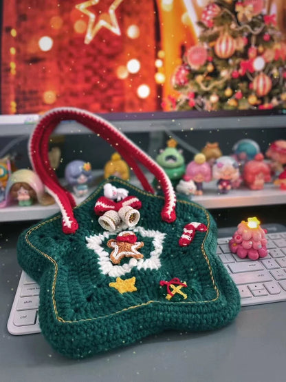 Christmas Star Crochet Woolen Shoulder Bag | DIY Material Kit | Handmade Finished Product | Yarn Casa