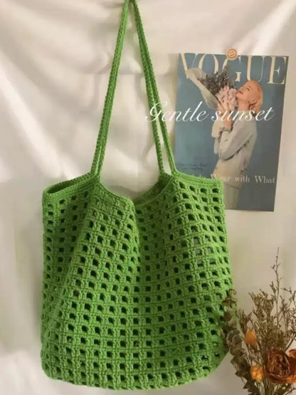 Woolen Waffle Patterned Hollow Mesh Shoulder Bag | DIY Material Kit | Finished Product | Yarn Casa