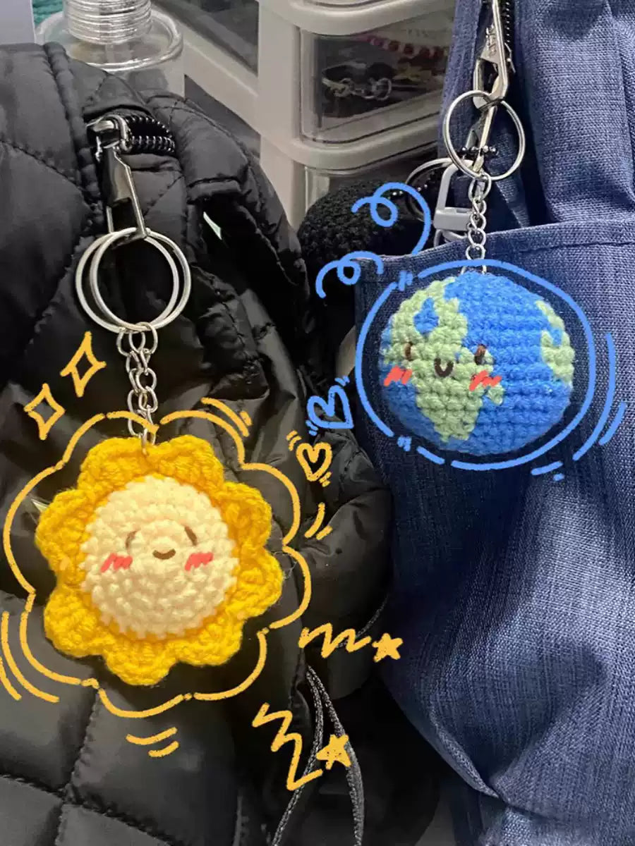 Sun & Earth Crochet Keychain | DIY Material Kit | Finished Product | Yarn Casa