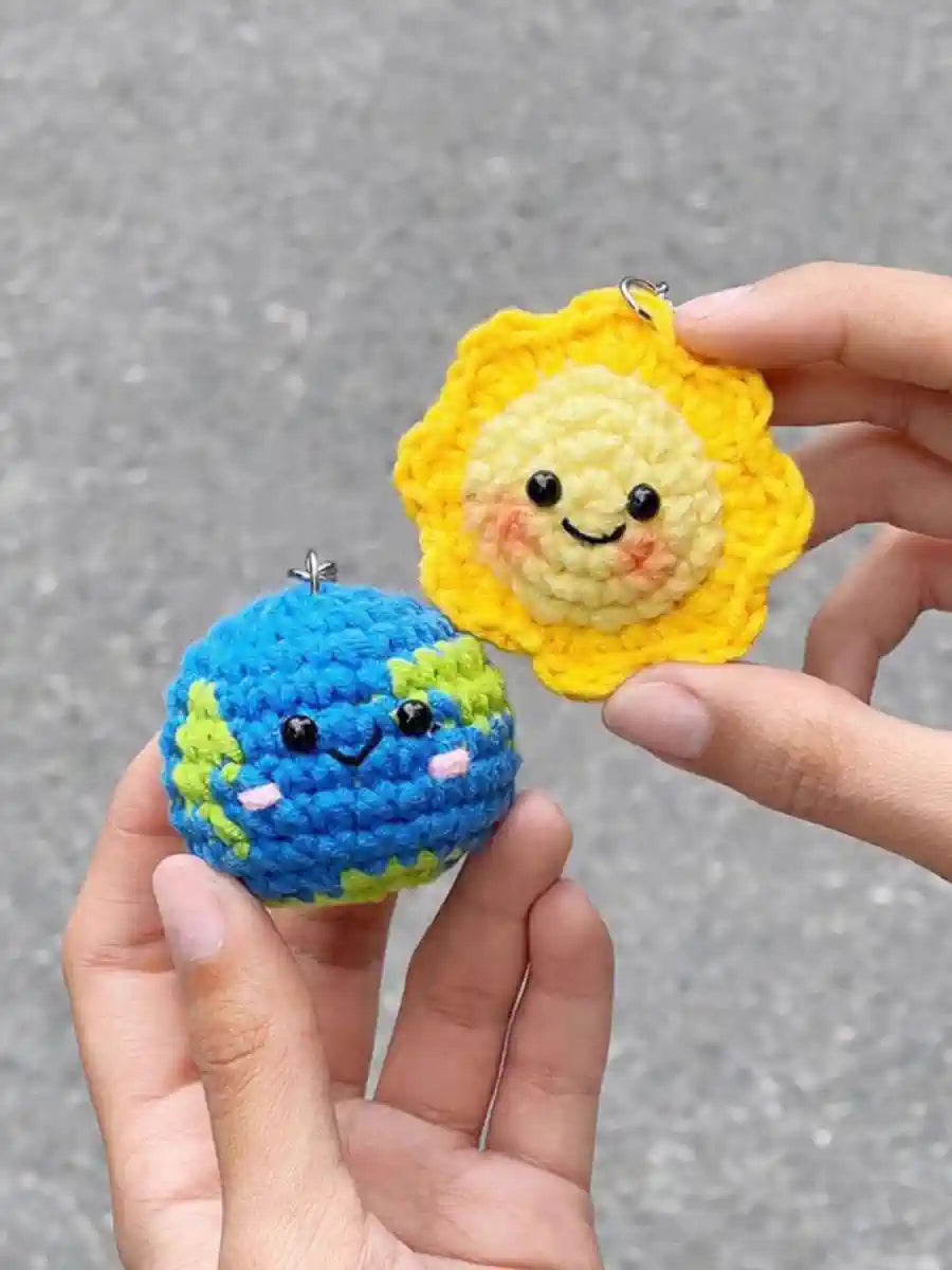 Sun & Earth Crochet Keychain | DIY Material Kit | Finished Product | Yarn Casa