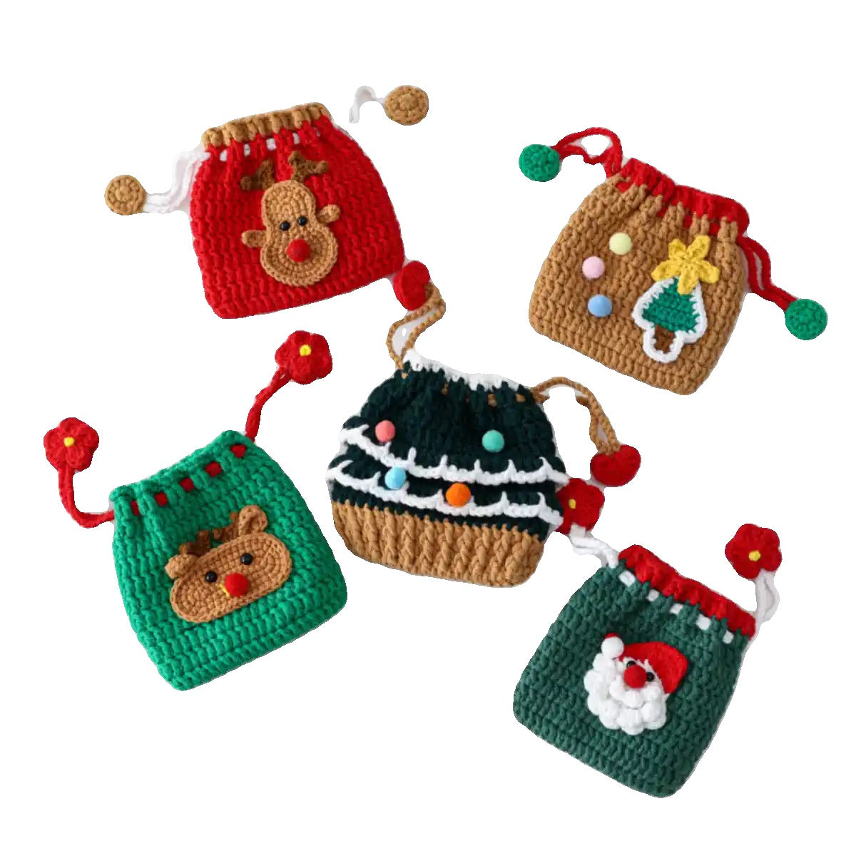 Christmas Crochet Woolen Purse | Elk and Tree and Santa | DIY Material Kit | Handmade Finished Product | Yarn Casa