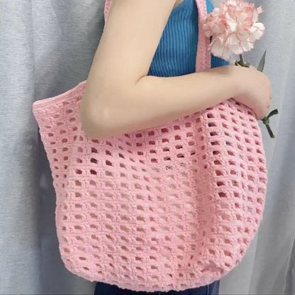 Woolen Waffle Patterned Hollow Mesh Shoulder Bag | DIY Material Kit | Finished Product | Yarn Casa